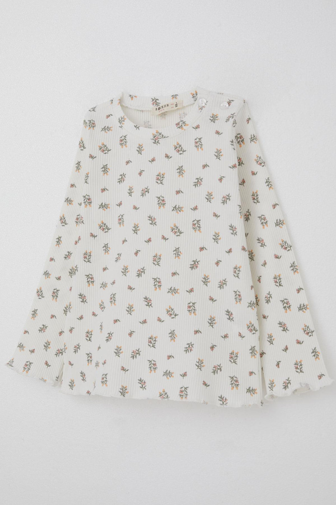 BRE Breeze Girl Baby Pajama Set Flower Patterned Buttoned Shoulder 9 Months-3 Years, Ecru - Tuttlingen