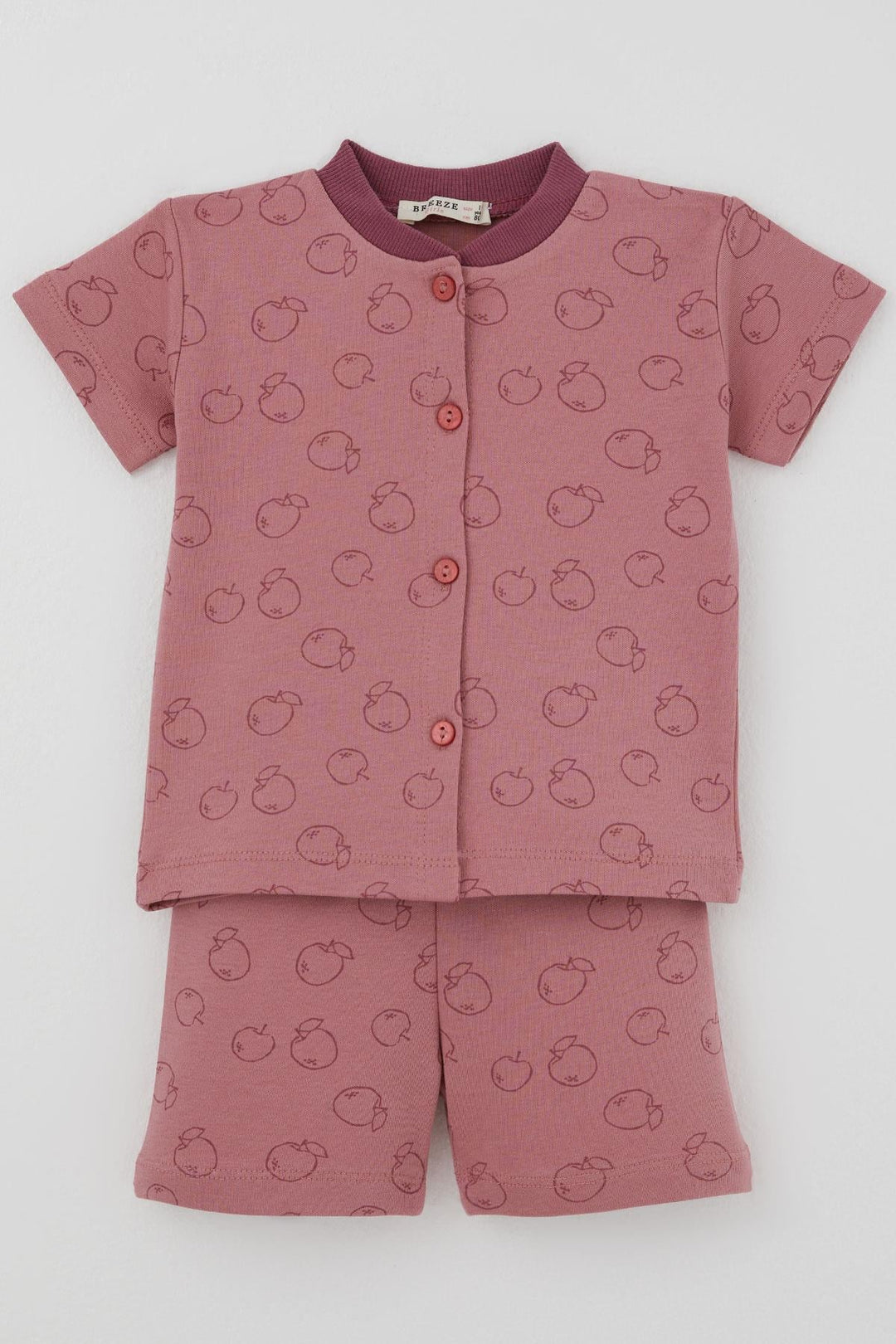 BRE Breeze Kız Bebek Pijama Takımı Elma Desenli Önden Düğmeli 4 Ay - 1 Yaş , Gülkurusu - Gandía