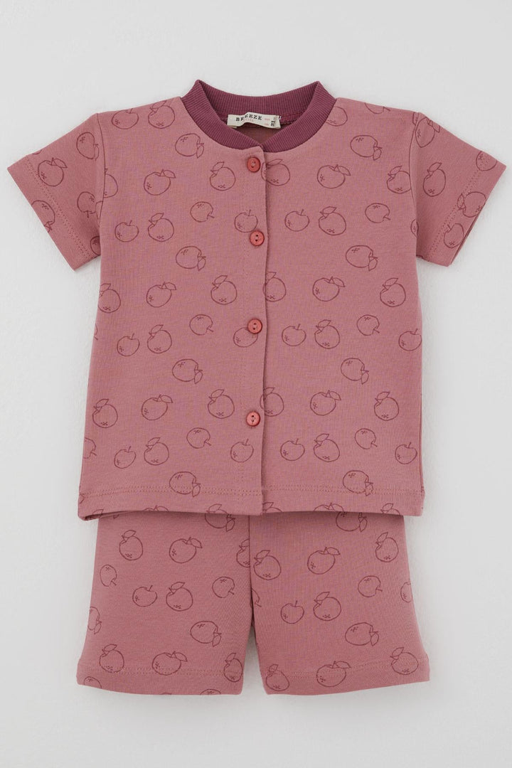 BRE Breeze Kız Bebek Pijama Takımı Elma Desenli Önden Düğmeli 4 Ay - 1 Yaş , Gülkurusu - Gandía
