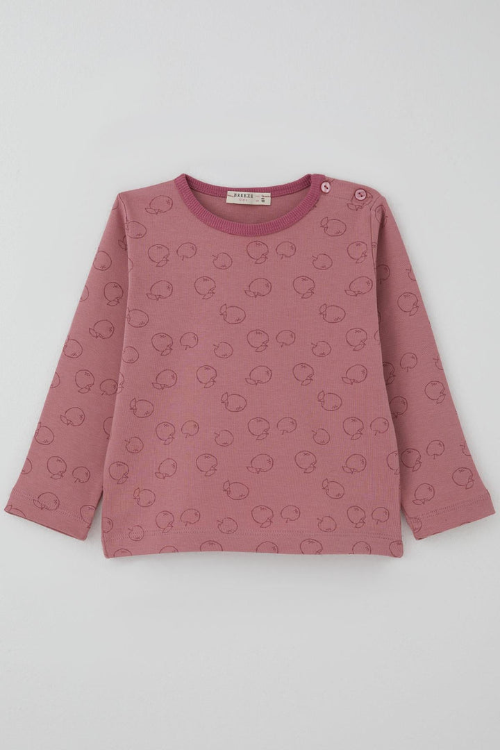 BRE Breeze Kız Bebek Pijama Takımı Elma Desenli 9 Ay-3 Yaş, Gülkurusu - Waterloo
