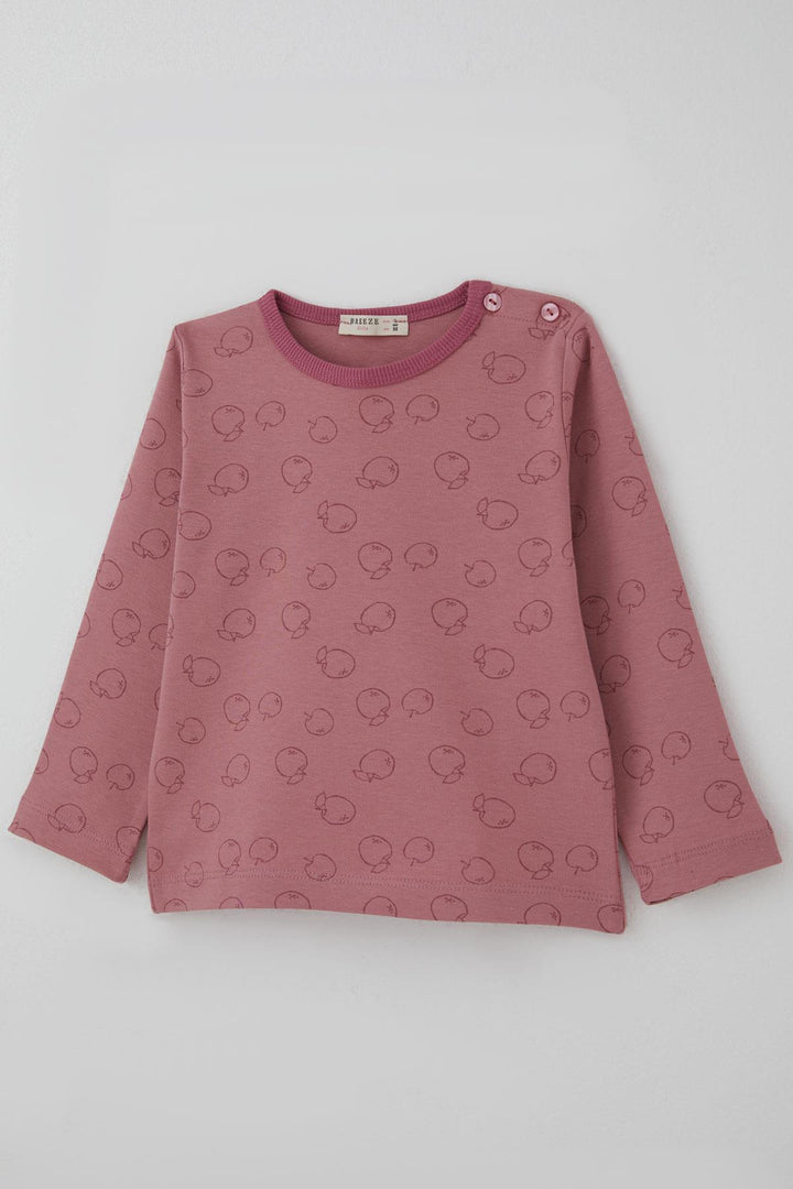BRE Breeze Kız Bebek Pijama Takımı Elma Desenli 9 Ay-3 Yaş, Gülkurusu - Waterloo