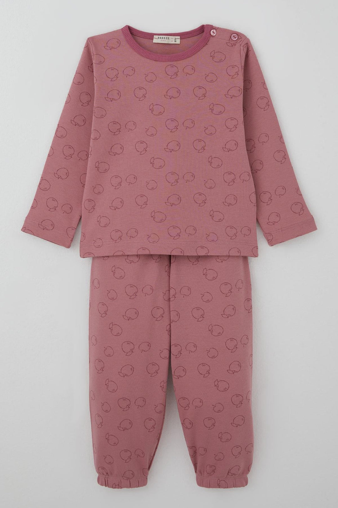 BRE Breeze Kız Bebek Pijama Takımı Elma Desenli 9 Ay-3 Yaş, Gülkurusu - Waterloo