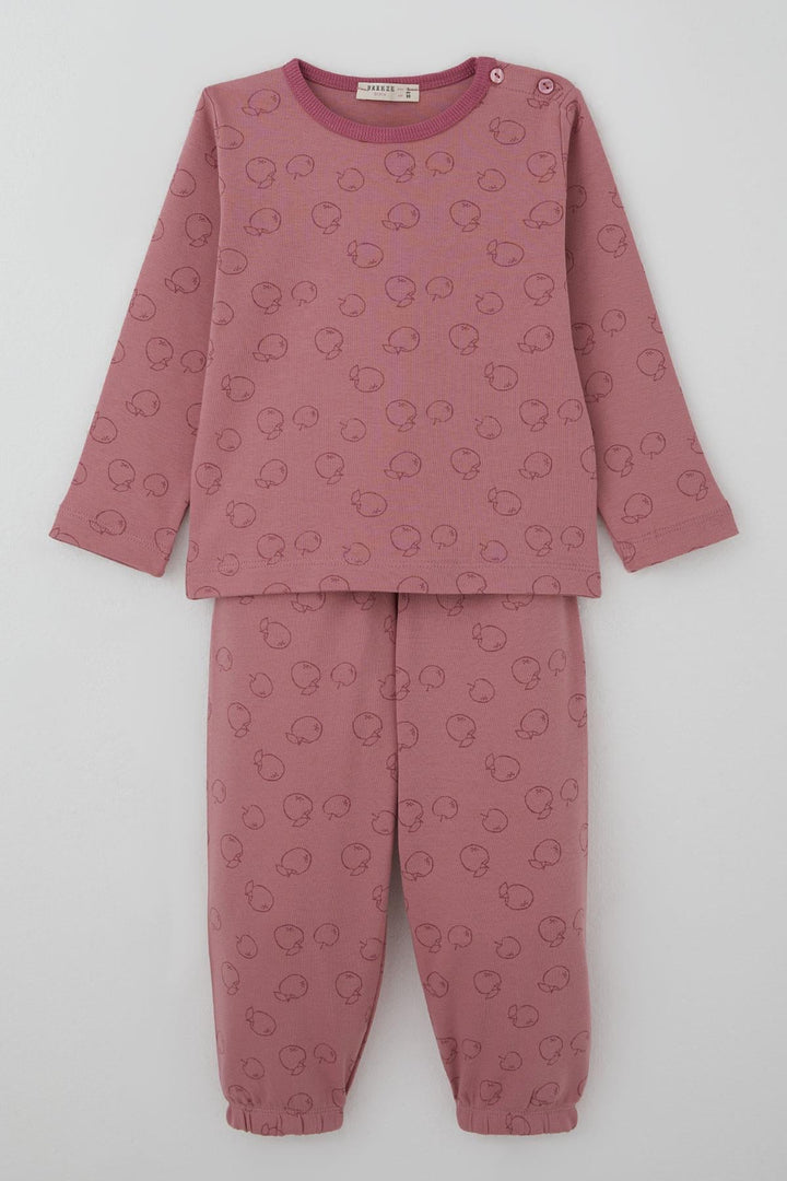 BRE Breeze Kız Bebek Pijama Takımı Elma Desenli 9 Ay-3 Yaş, Gülkurusu - Waterloo