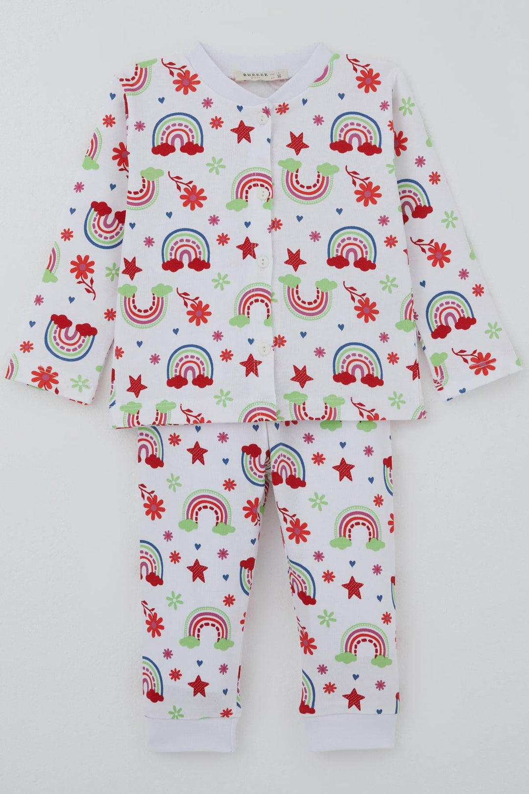 BRE Breeze Kız Bebek Pijama Takımı Gökkuşağı Masalı Çiçek Desenli 4 Ay Yaş, Beyaz - Scandicci