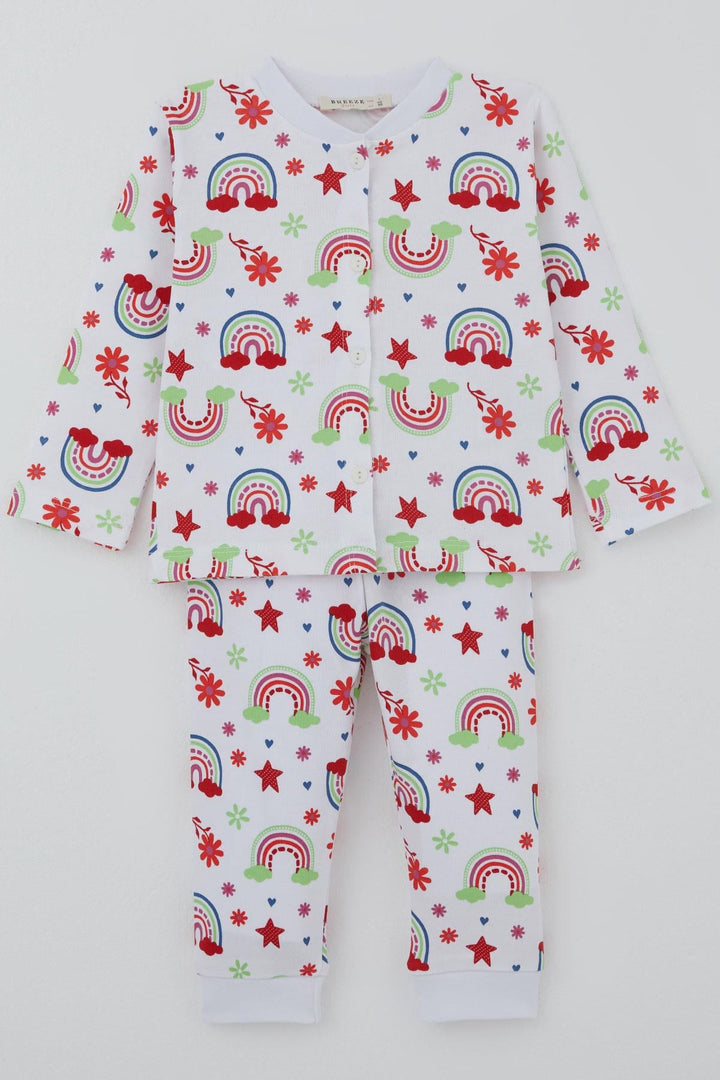 BRE Breeze Kız Bebek Pijama Takımı Gökkuşağı Masalı Çiçek Desenli 4 Ay Yaş, Beyaz - Scandicci