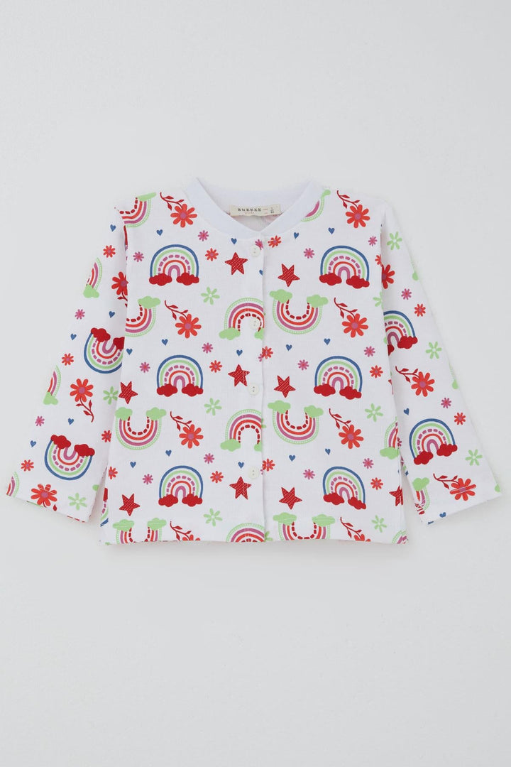 BRE Breeze Kız Bebek Pijama Takımı Gökkuşağı Masalı Çiçek Desenli 4 Ay Yaş, Beyaz - Scandicci