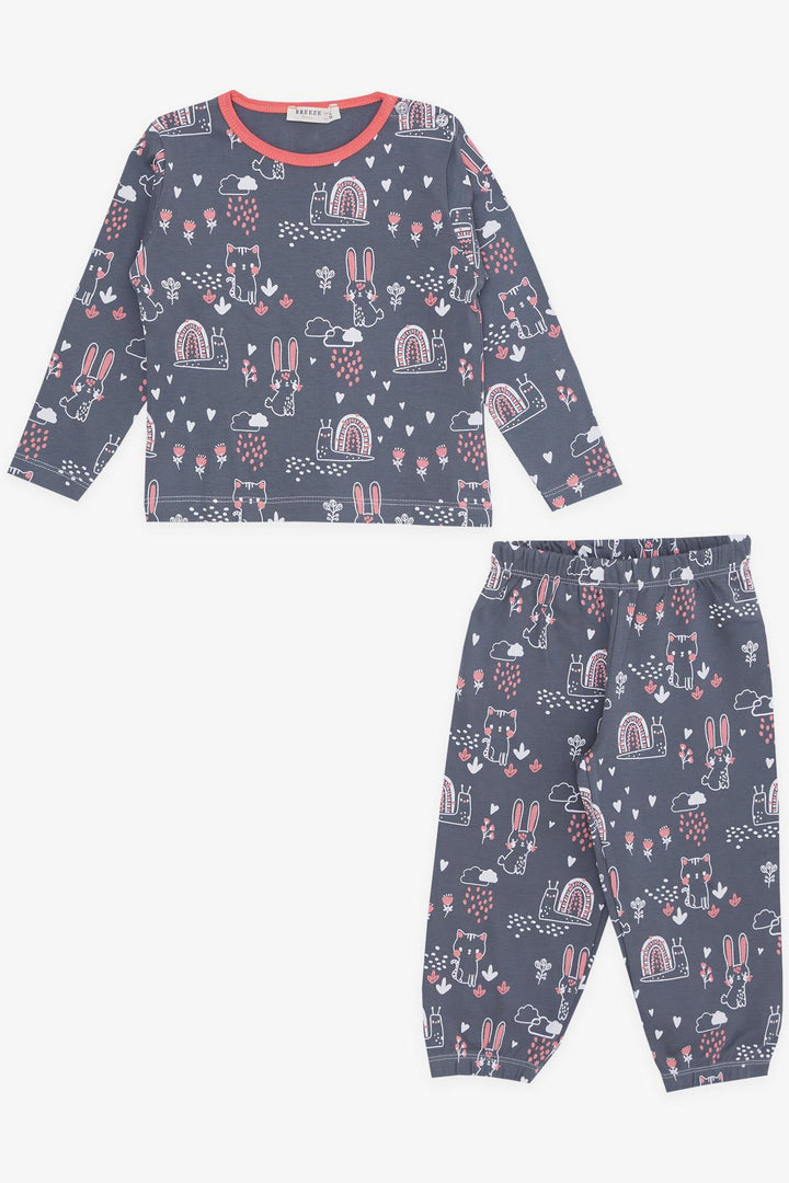 BRE Breeze Girl Baby Pajama Set Animal Pattern Nature Themed 9 Months-3 Years, Smoke Gray - Almelo