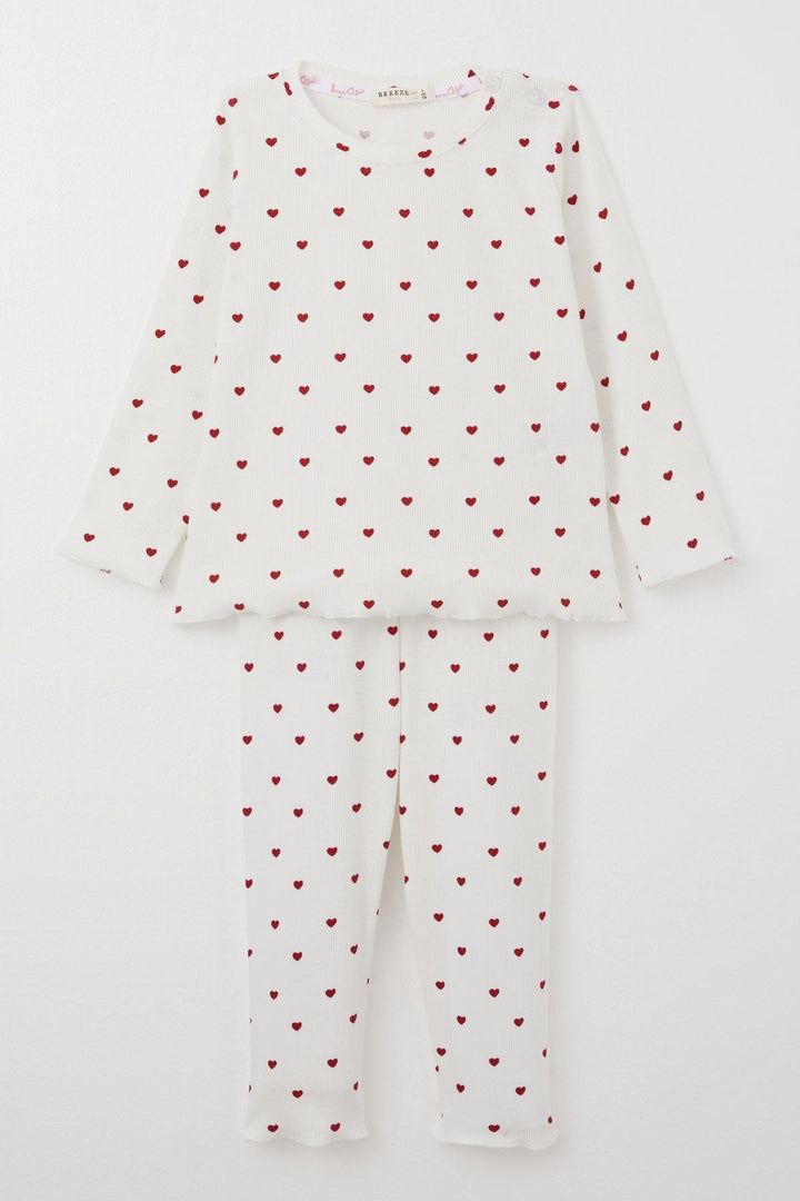 BRE Breeze Girl Baby Pyjama Set Heart Patterned 9 Months-3 Years, Ecru - Las Palmas