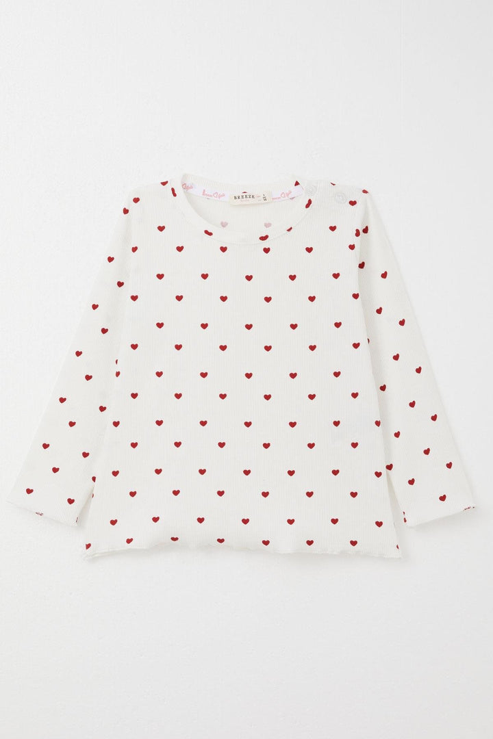 BRE Breeze Girl Baby Pyjama Set Heart Patterned 9 Months-3 Years, Ecru - Las Palmas