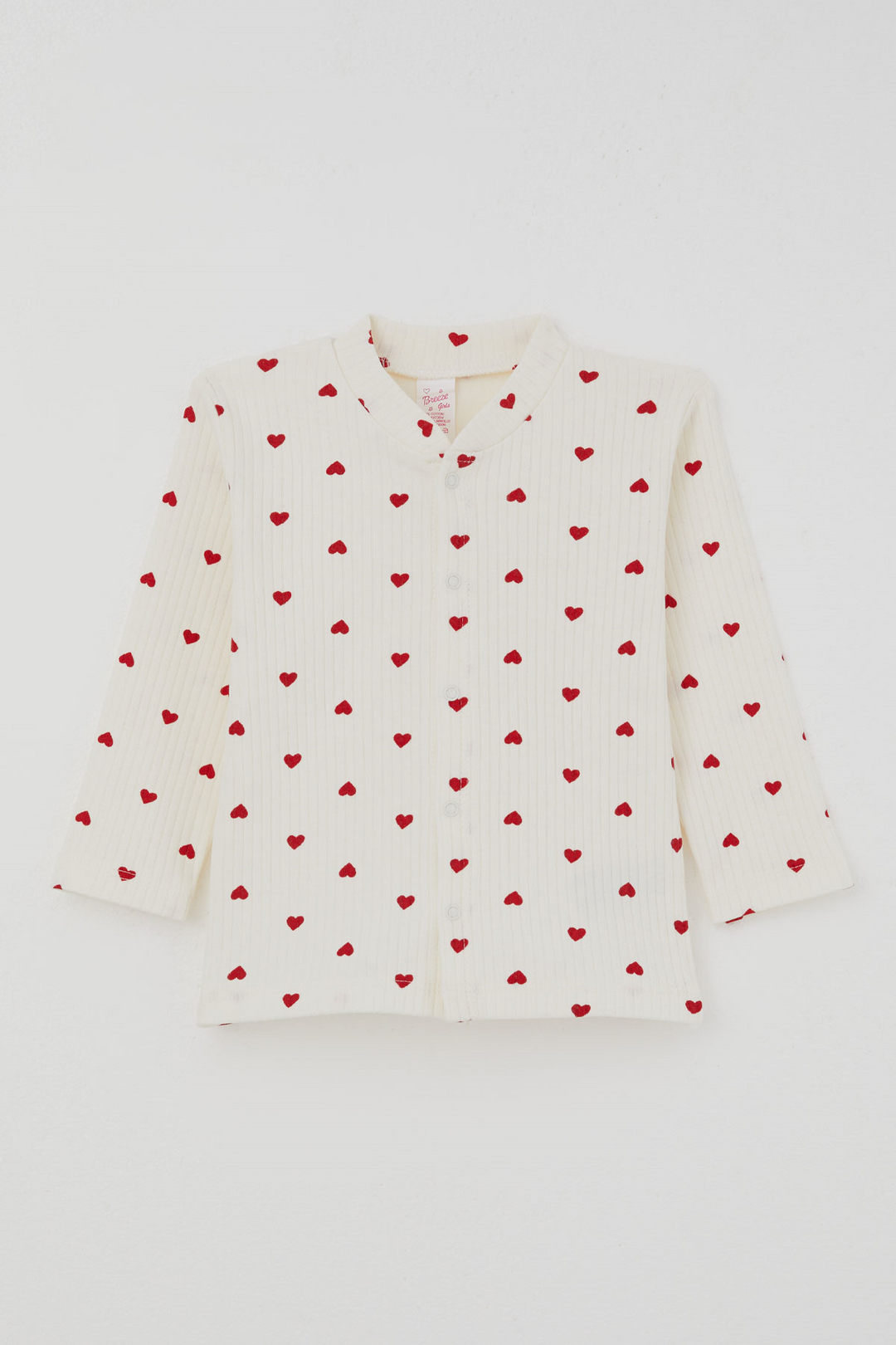 BRE Breeze Kız Bebek Pijama Takımı Kalp Desenli Önden Çıtçıtlı 4 Ay - 1 Yaş , Krem - Wilmington