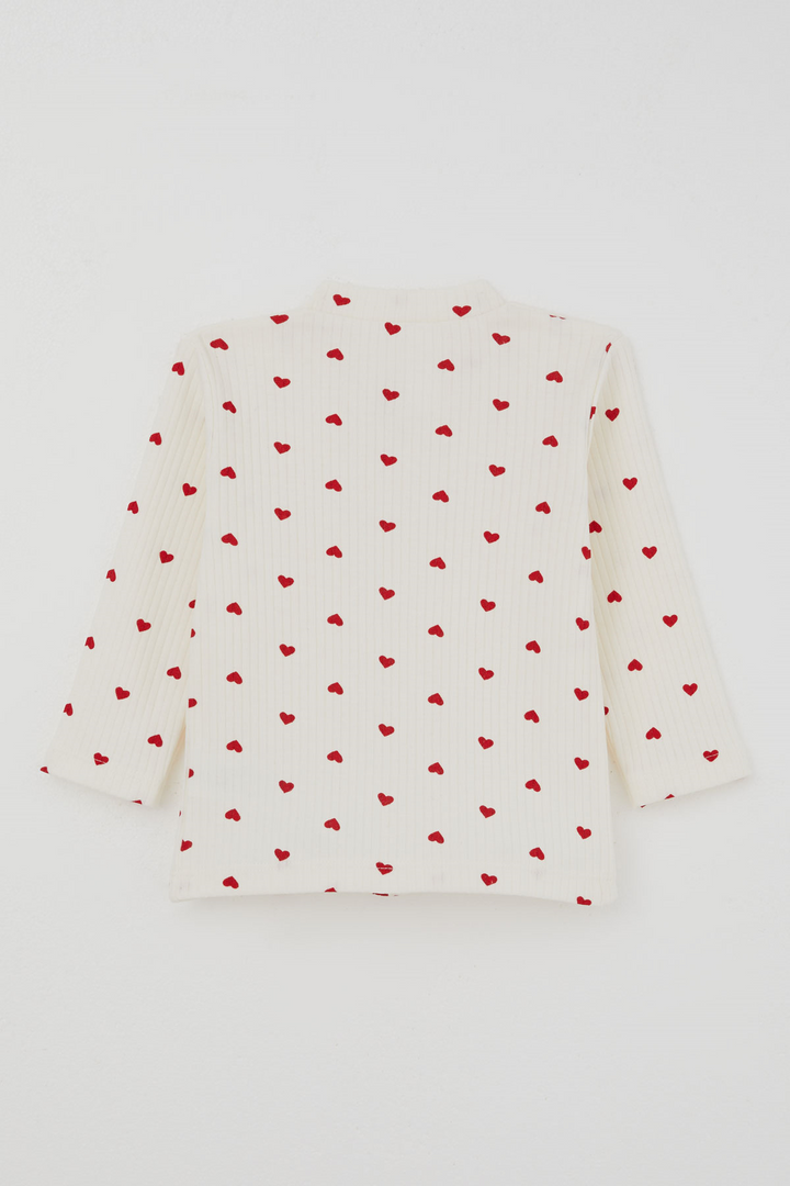 BRE Breeze Kız Bebek Pijama Takımı Kalp Desenli Önden Çıtçıtlı 4 Ay - 1 Yaş , Krem - Wilmington