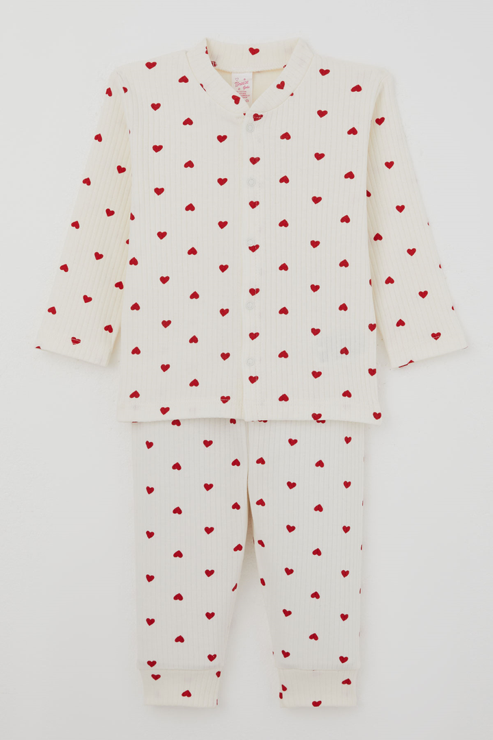 BRE Breeze Kız Bebek Pijama Takımı Kalp Desenli Önden Çıtçıtlı 4 Ay - 1 Yaş , Krem - Wilmington