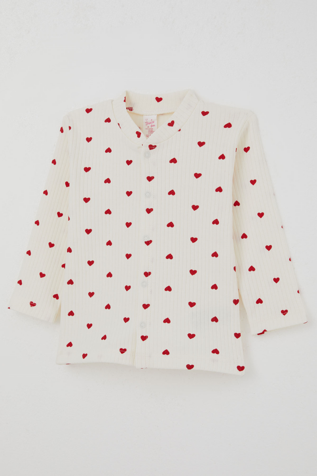 BRE Breeze Kız Bebek Pijama Takımı Kalp Desenli Önden Çıtçıtlı 4 Ay - 1 Yaş , Krem - Wilmington