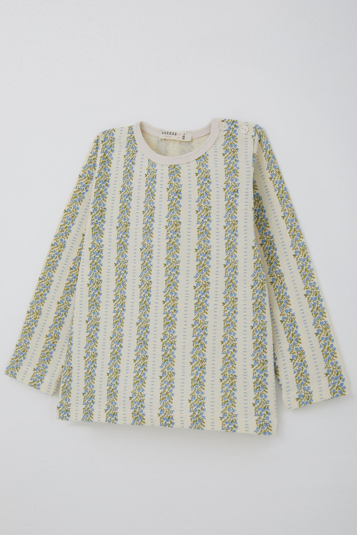 BRE Breeze Kız Bebek Pijama Takımı Mavi Floral Çiçek Desenli Şeritli 9 Ay - 3 Yaş , Ekru - Rohnert Park