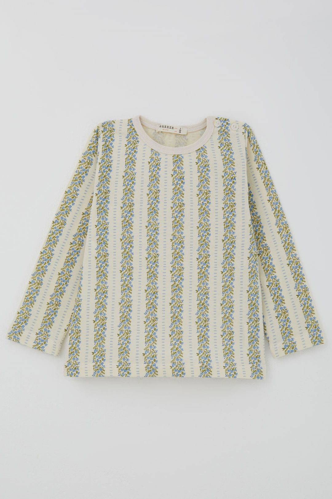 BRE Breeze Kız Bebek Pijama Takımı Mavi Floral Çiçek Desenli Şeritli 9 Ay - 3 Yaş , Ekru - Rohnert Park
