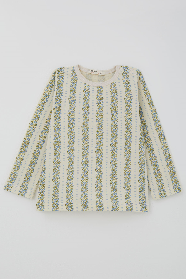 BRE Breeze Kız Bebek Pijama Takımı Mavi Floral Çiçek Desenli Şeritli 9 Ay - 3 Yaş , Ekru - Rohnert Park