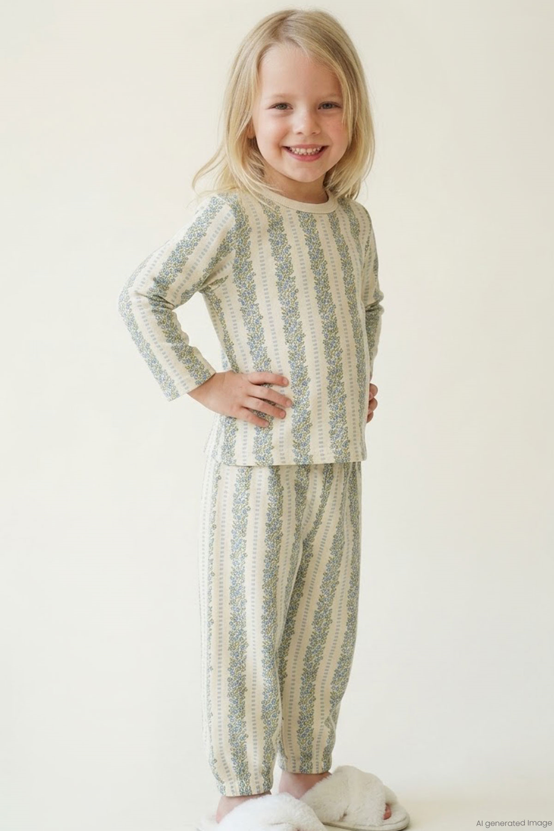 BRE Breeze Kız Bebek Pijama Takımı Mavi Floral Çiçek Desenli Şeritli 9 Ay - 3 Yaş , Ekru - Rohnert Park