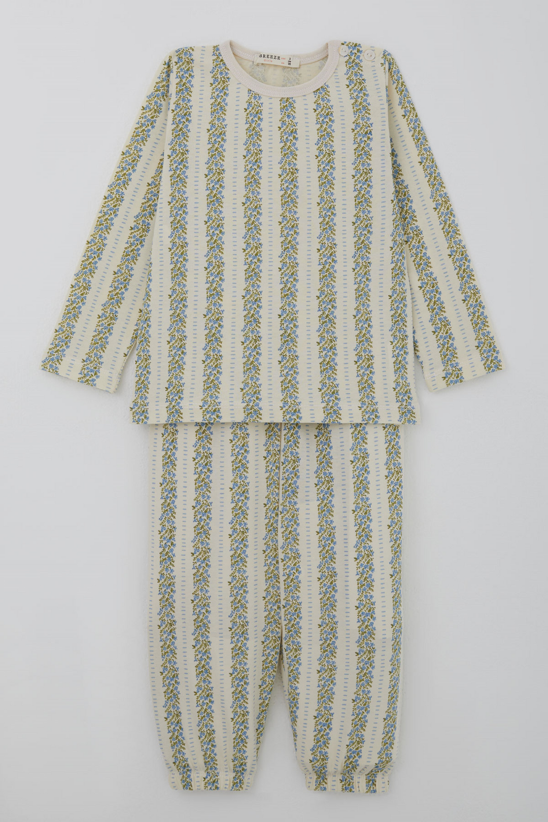 BRE Breeze Kız Bebek Pijama Takımı Mavi Floral Çiçek Desenli Şeritli 9 Ay - 3 Yaş , Ekru - Rohnert Park