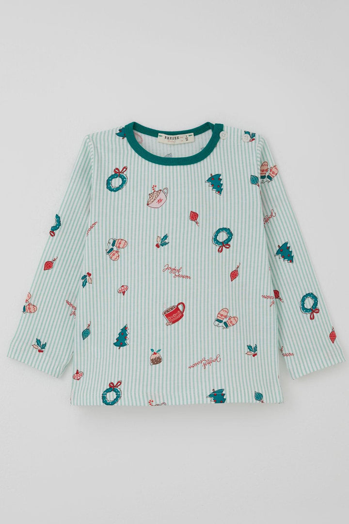 BRE Breeze Girl Baby Pajama Set Cheerful Season Christmas Themed 9 Months-3 Years, Aqua Green - Poltava