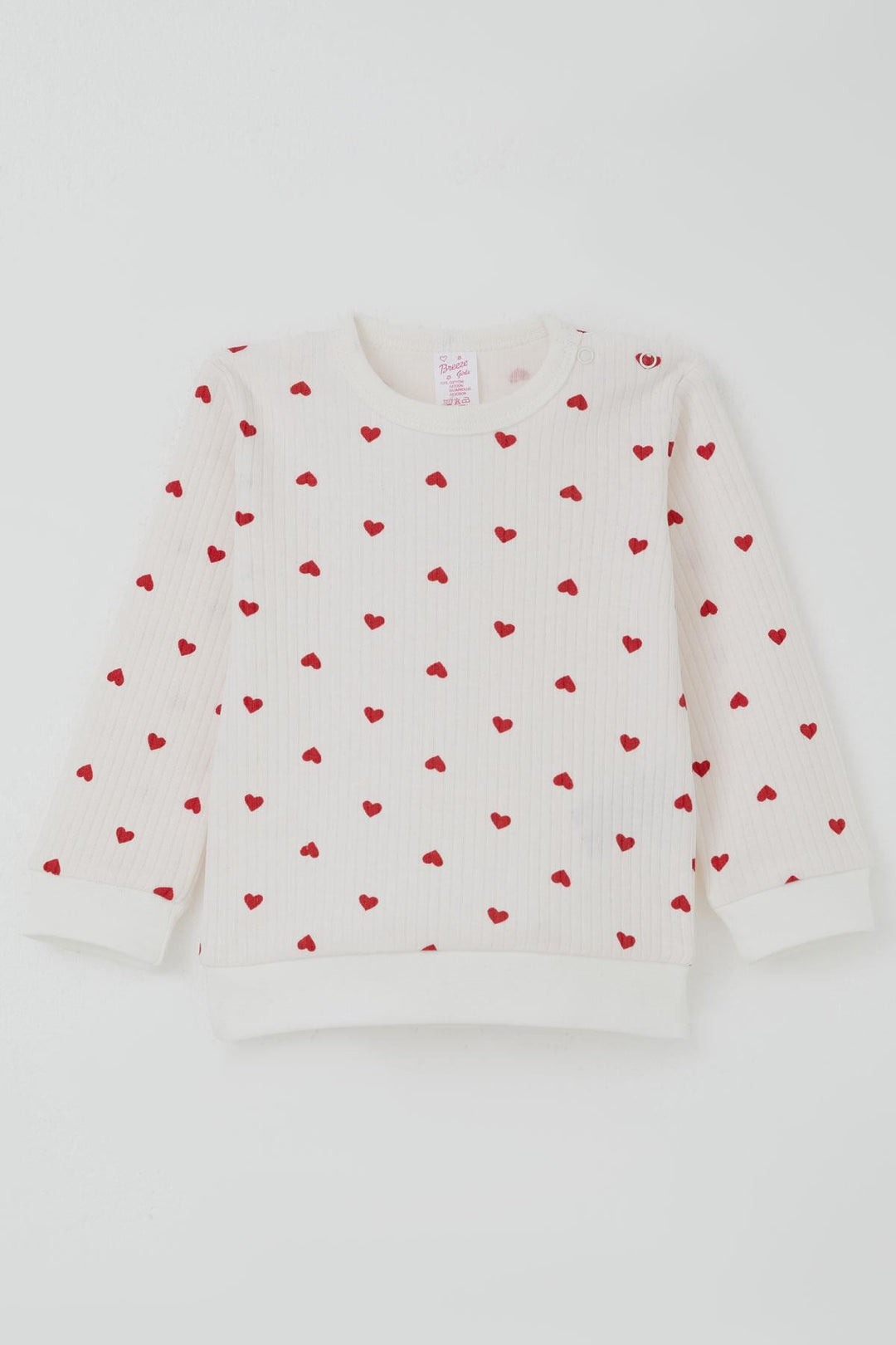 BRE Breeze Kız Bebek Pijama Takımı Omuzdan Patlı Kalp Desenli 4 Ay Yaş, Ekru - Herford