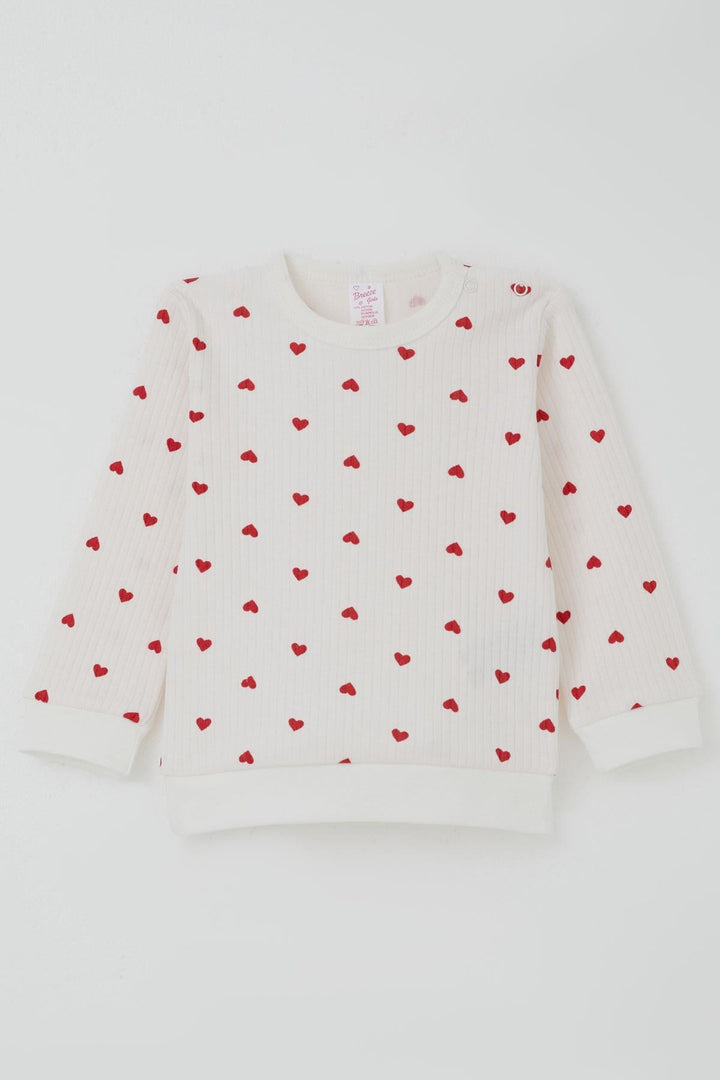 BRE Breeze Kız Bebek Pijama Takımı Omuzdan Patlı Kalp Desenli 4 Ay Yaş, Ekru - Herford