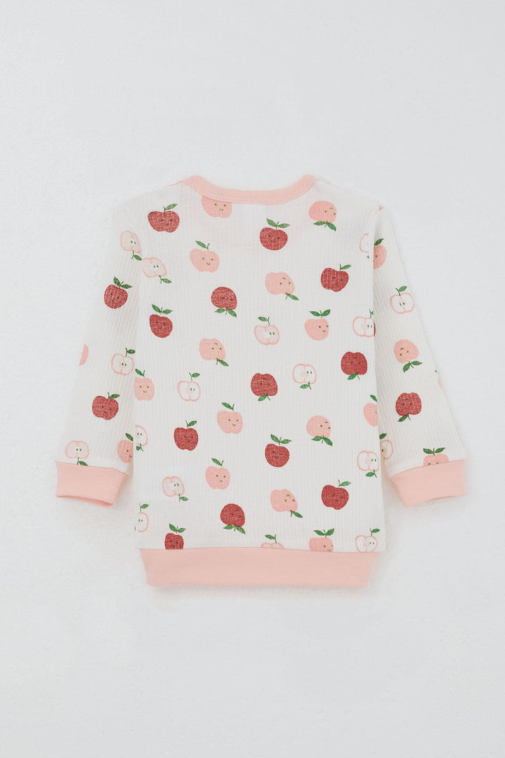 BRE Breeze Baby Girl Pajama Set with Shoulder Snap Cute Tiny Apple Patterned 4 Months Year, Ecru - Haguenau