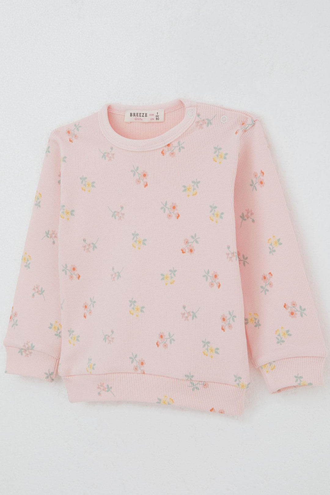 BRE Breeze Baby Girl Pajama Set with Shoulder Button Colorful Flower Patterned 4 Months Year, Pink - San Vicente de Baracaldo