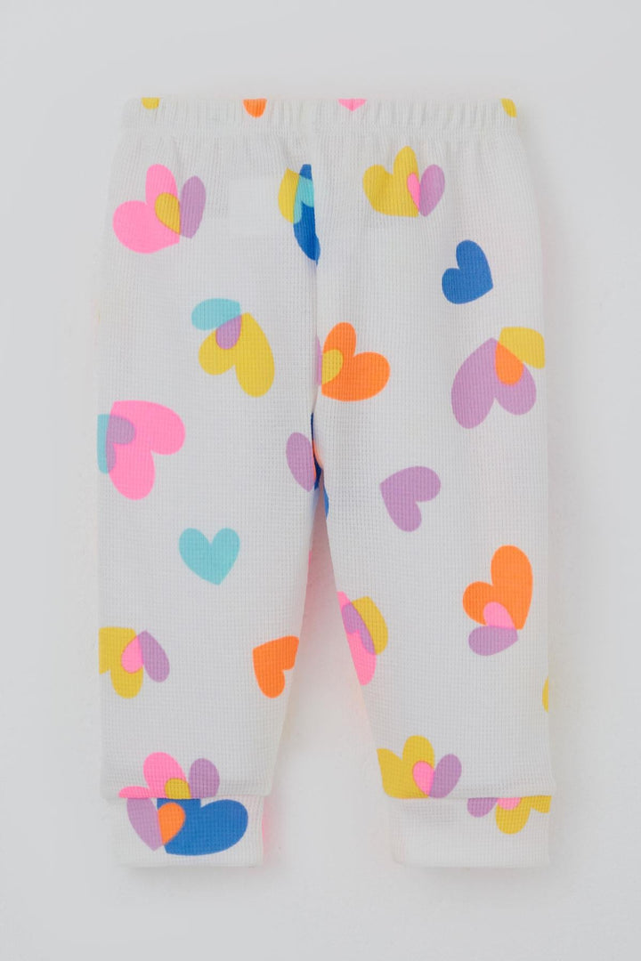BRE Breeze Kız Bebek Pijama Takımı Omuzdan Patlı Renkli Kalp Desenli 4 Ay Yaş, Beyaz - Williamsburg