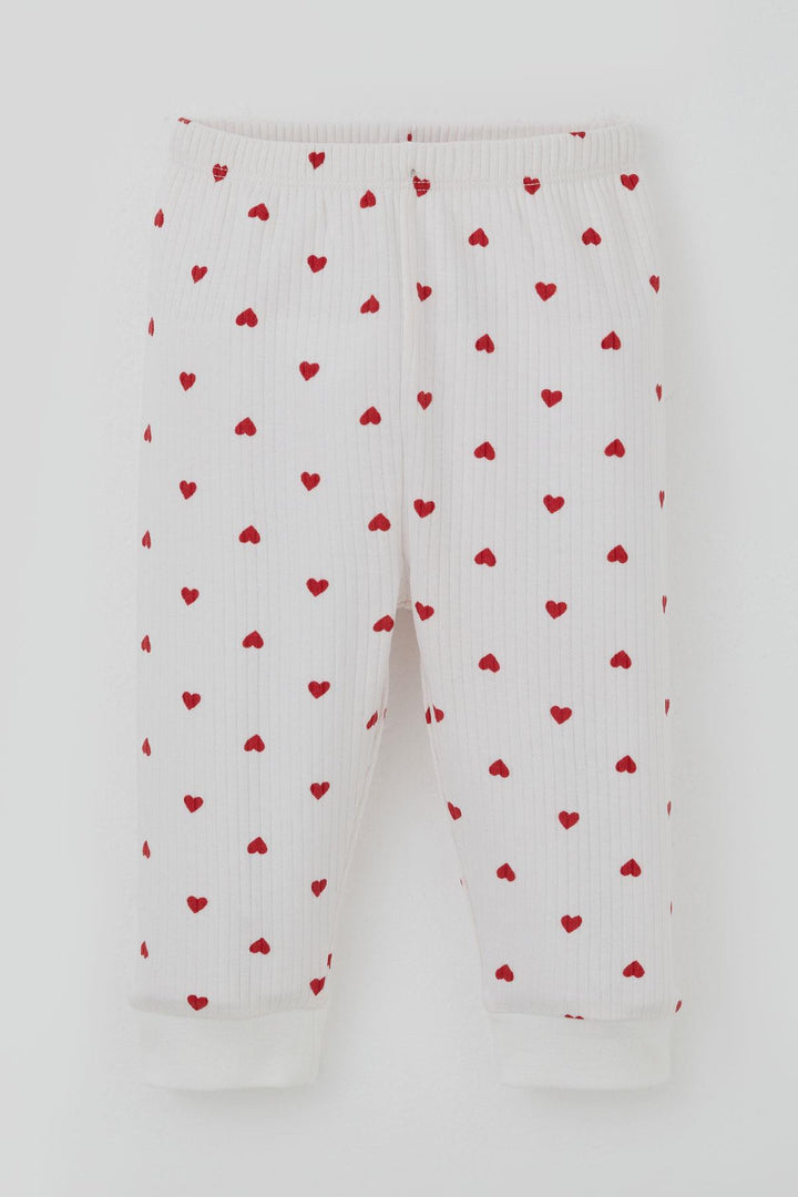 BRE Breeze Kız Bebek Pijama Takımı Omuzdan Patlı Kalp Desenli 4 Ay Yaş, Ekru - Herford