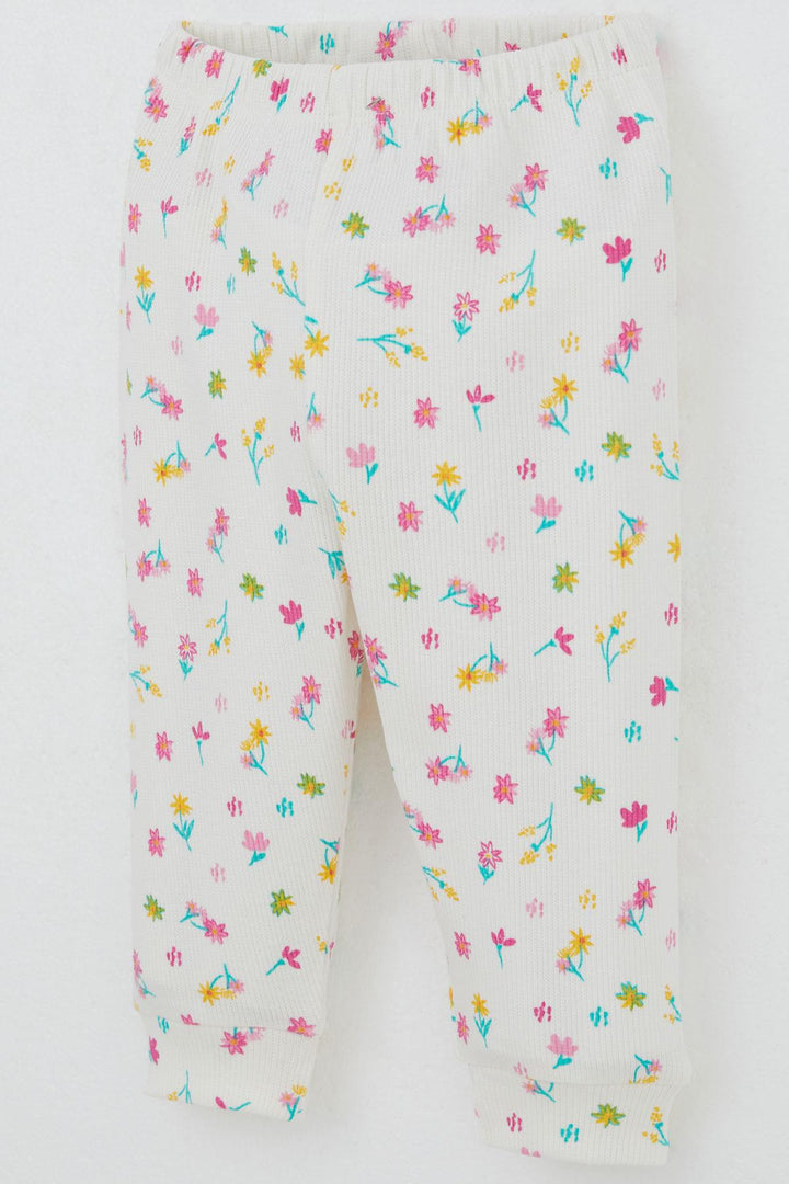 BRE Breeze Baby Girl Pajama Set Colorful Flower Patterned Shoulder Buttoned 4 Months Year, Ecru - Gandía