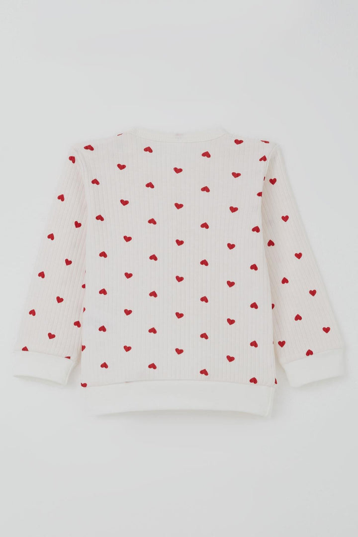 BRE Breeze Kız Bebek Pijama Takımı Omuzdan Patlı Kalp Desenli 4 Ay Yaş, Ekru - Herford
