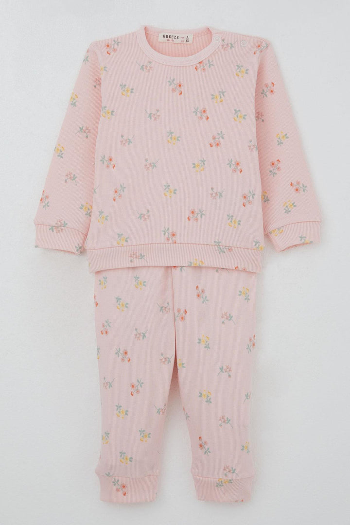 BRE Breeze Baby Girl Pajama Set with Shoulder Button Colorful Flower Patterned 4 Months Year, Pink - San Vicente de Baracaldo