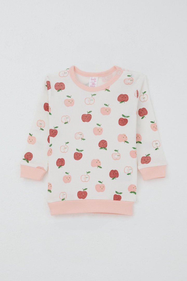 BRE Breeze Baby Girl Pajama Set with Shoulder Snap Cute Tiny Apple Patterned 4 Months Year, Ecru - Haguenau