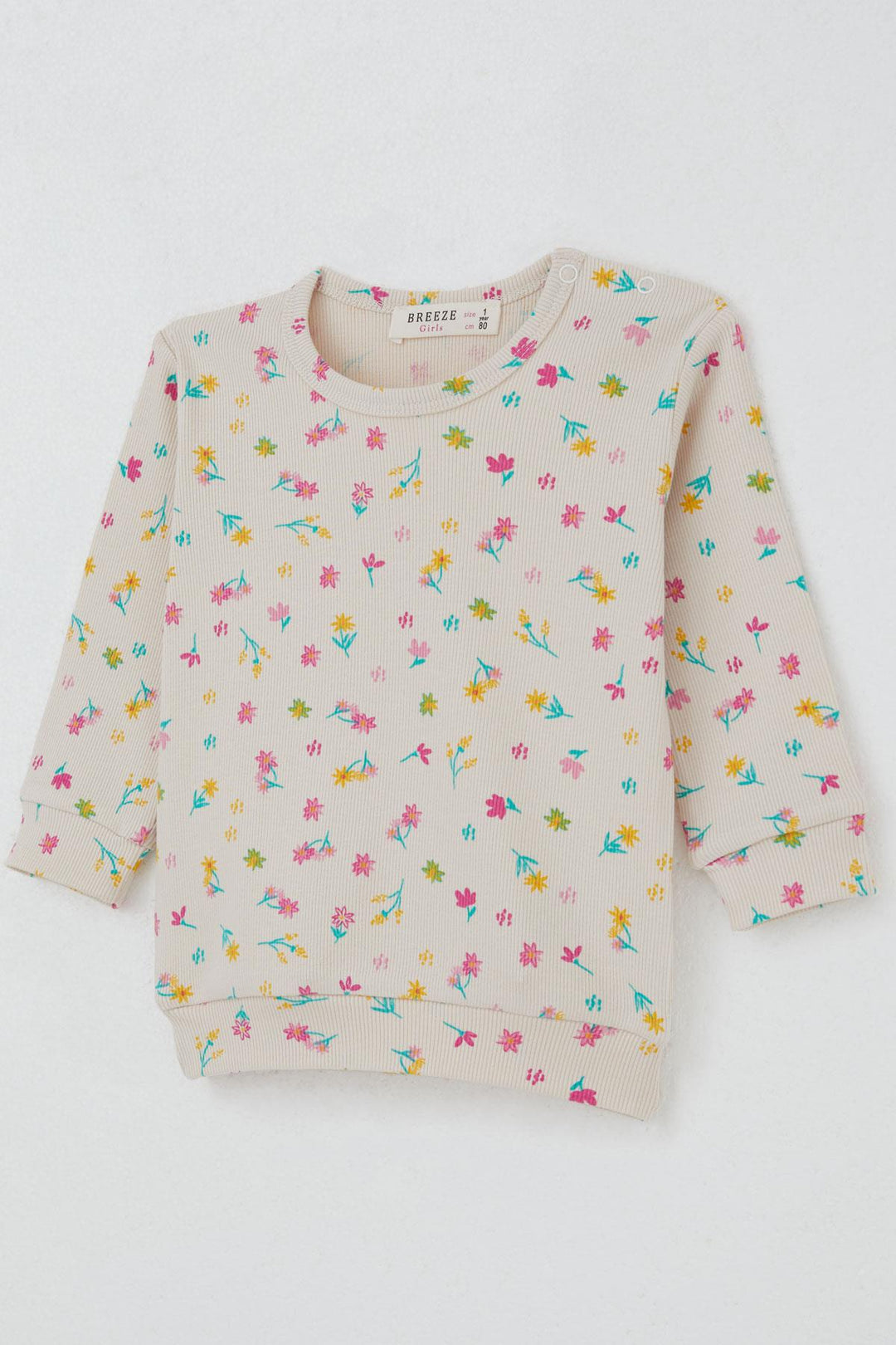 BRE Breeze Baby Girl Pajama Set Colorful Flower Patterned Shoulder Buttoned 4 Months Year, Cream - Brandenburg