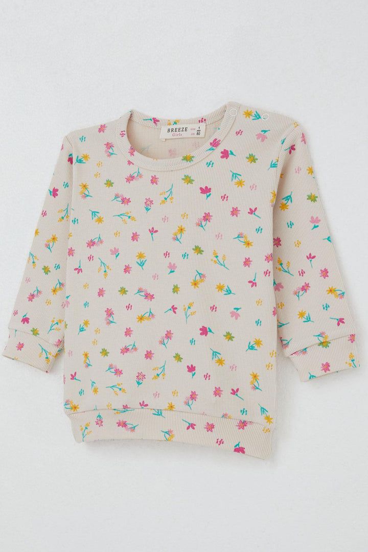 BRE Breeze Baby Girl Pajama Set Colorful Flower Patterned Shoulder Buttoned 4 Months Year, Cream - Brandenburg