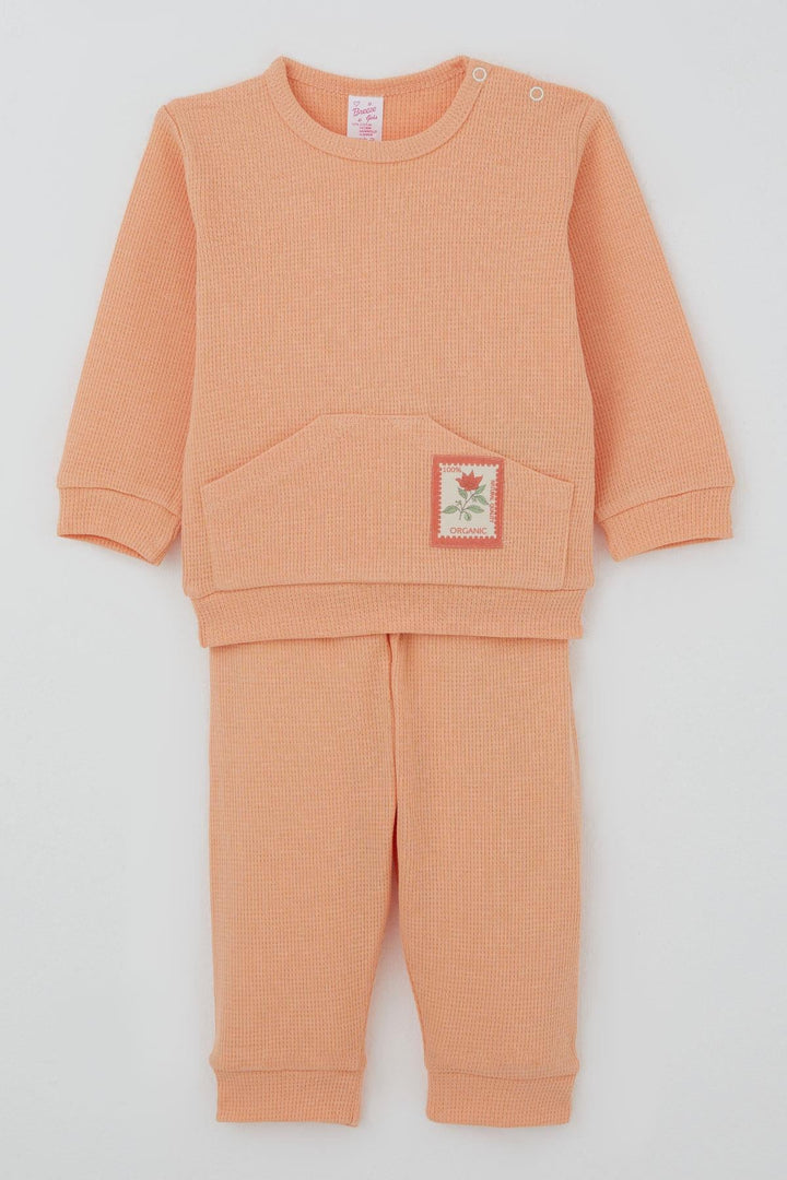 BRE Breeze Kız Bebek Pijama Takımı Omuzdan Patlı Çiçek Baskı Armalı 4 Ay Yaş, Somon - North Port