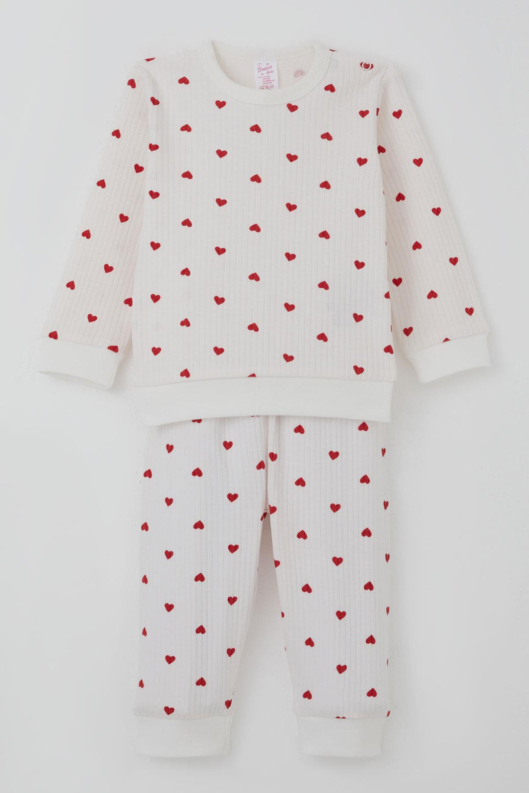 BRE Breeze Kız Bebek Pijama Takımı Omuzdan Patlı Kalp Desenli 4 Ay Yaş, Ekru - Herford