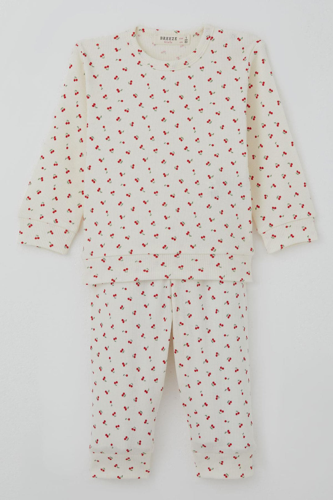 BRE Breeze Kız Bebek Pijama Takımı Omuzdan Patlı Kiraz Desenli 4 Ay Yaş, Krem - Greifswald