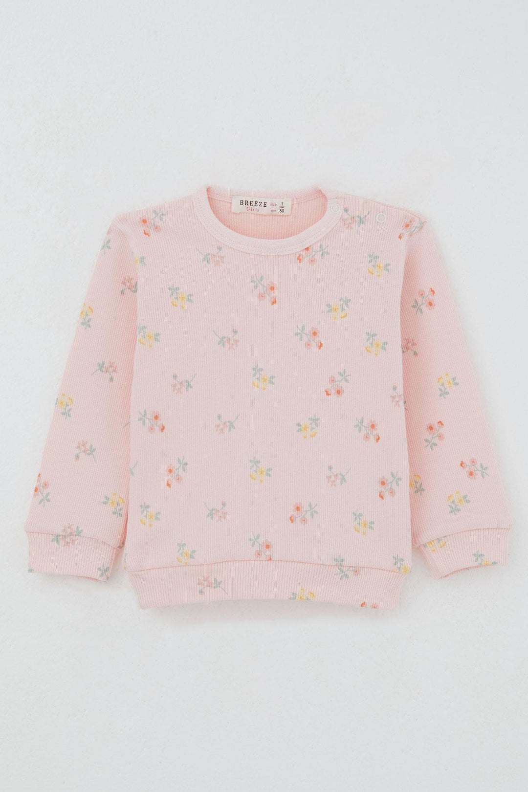 BRE Breeze Baby Girl Pajama Set with Shoulder Button Colorful Flower Patterned 4 Months Year, Pink - San Vicente de Baracaldo