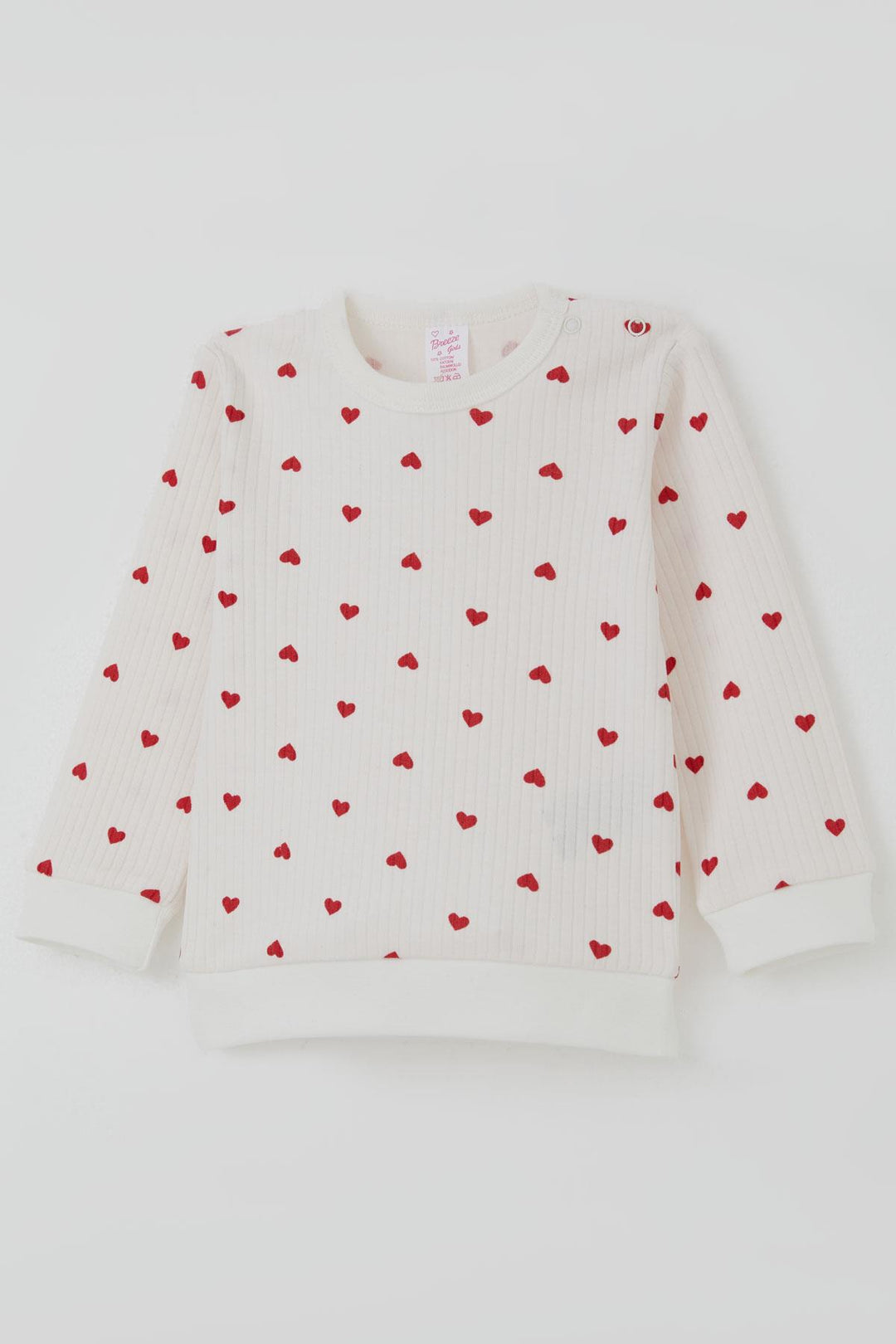BRE Breeze Kız Bebek Pijama Takımı Omuzdan Patlı Kalp Desenli 4 Ay Yaş, Ekru - Herford