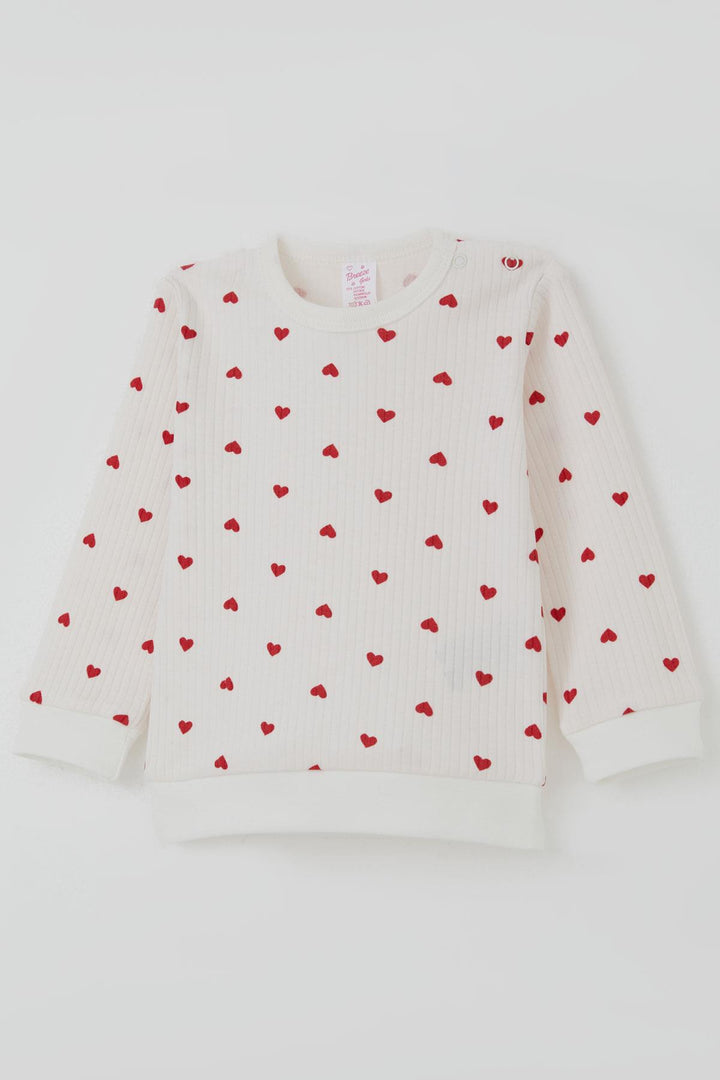 BRE Breeze Kız Bebek Pijama Takımı Omuzdan Patlı Kalp Desenli 4 Ay Yaş, Ekru - Herford