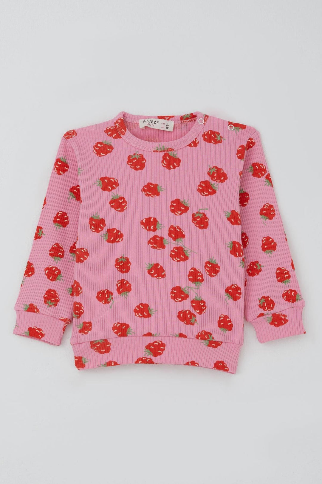 BRE Breeze Kız Bebek Pijama Takımı Omuzdan Patlı Çilek Desenli 4 Ay Yaş, Pembe - Teruel
