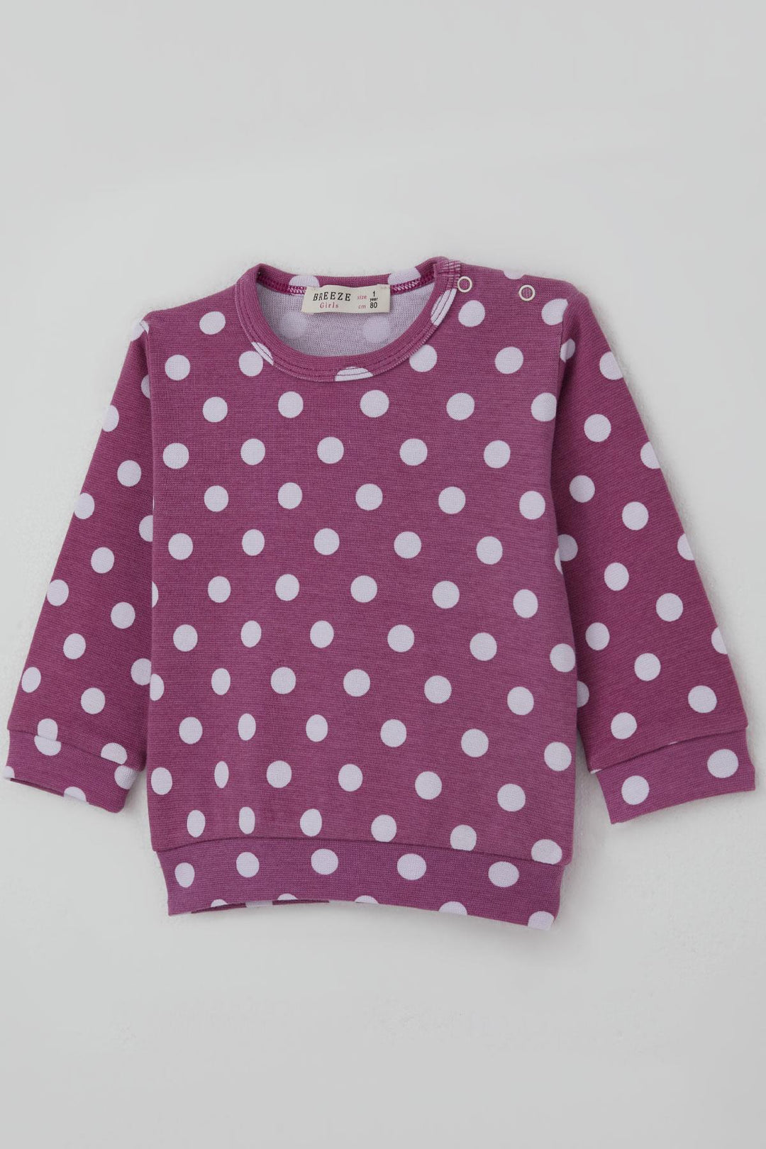 BRE Breeze Kız Bebek Pijama Takımı Omuzdan Patlı Beyaz Puantiye Desenli 4 Ay Yaş, Eflatun - El Plan
