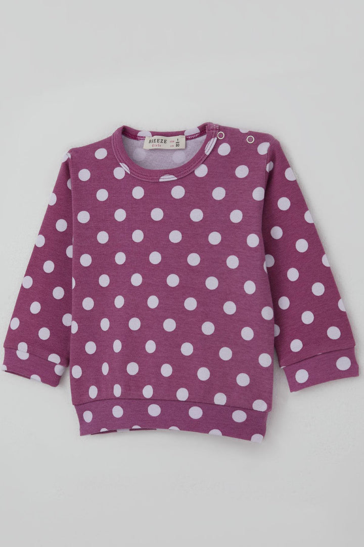 BRE Breeze Kız Bebek Pijama Takımı Omuzdan Patlı Beyaz Puantiye Desenli 4 Ay Yaş, Eflatun - El Plan