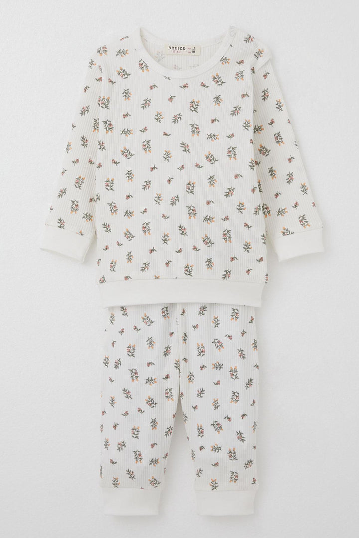 BRE Breeze Baby Girl Pajama Set with Shoulder Button Flower Patterned 4 Months Year, Ecru - Vlaardingen