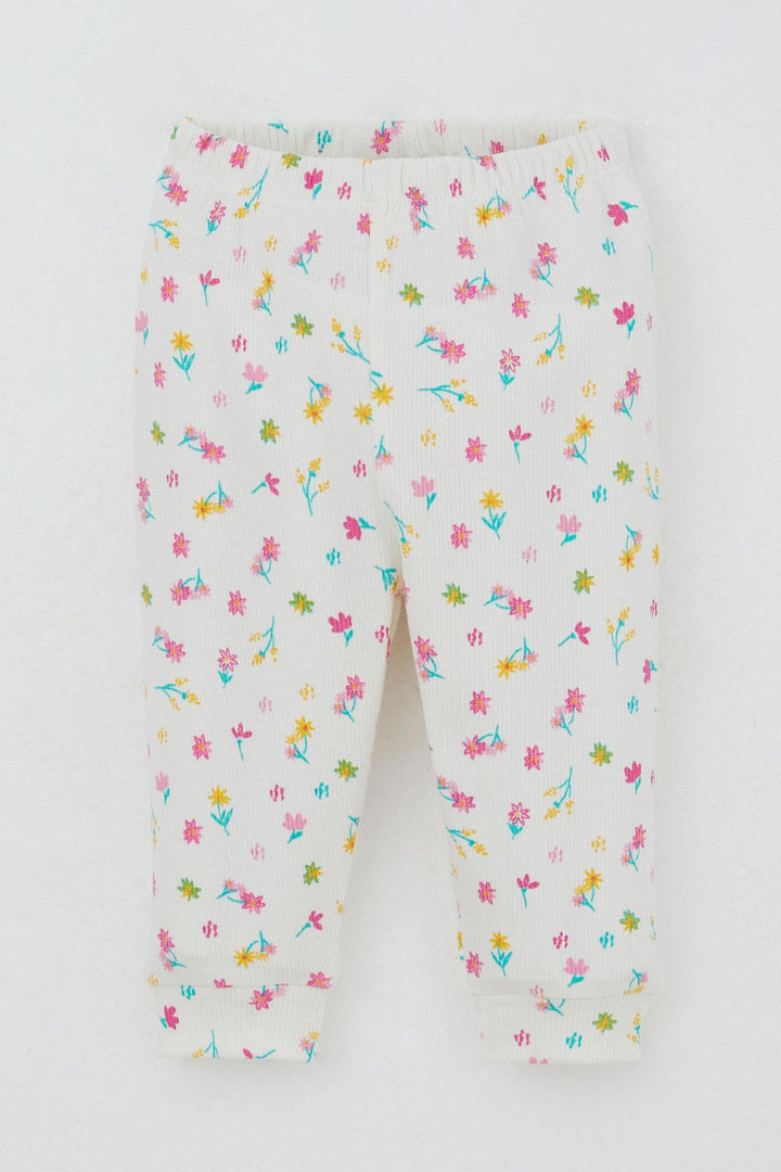 BRE Breeze Baby Girl Pajama Set Colorful Flower Patterned Shoulder Buttoned 4 Months Year, Ecru - Gandía