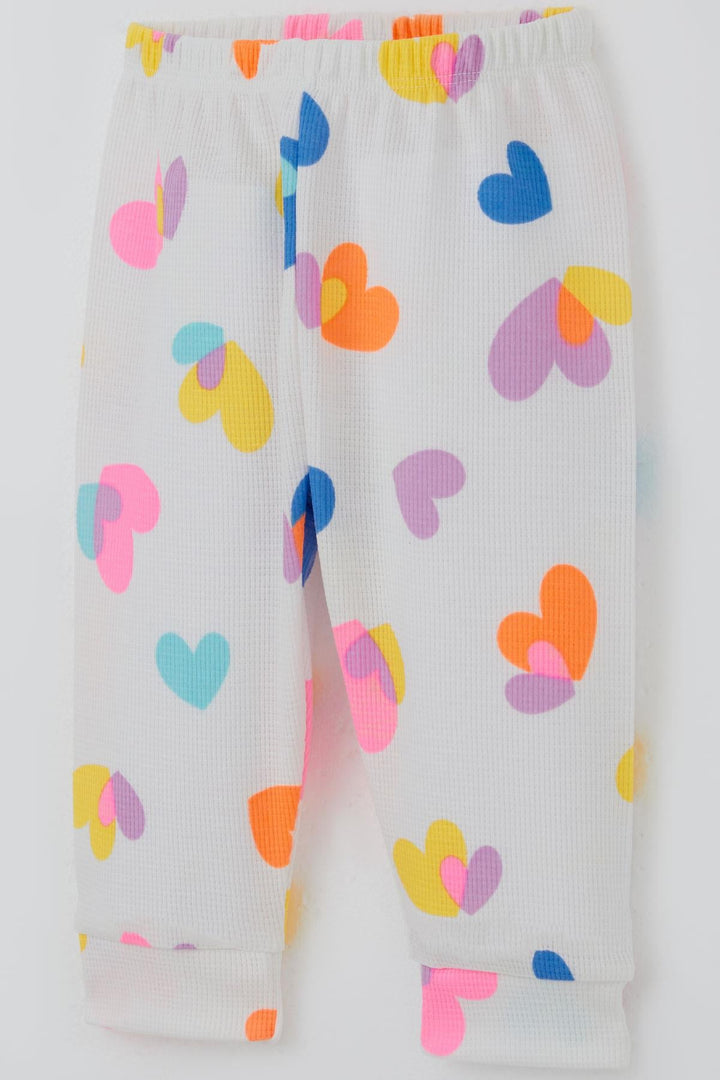 BRE Breeze Kız Bebek Pijama Takımı Omuzdan Patlı Renkli Kalp Desenli 4 Ay Yaş, Beyaz - Williamsburg
