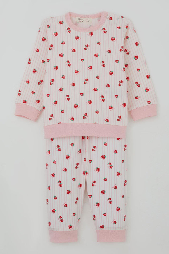 BRE Breeze Kız Bebek Pijama Takımı Omuzdan Patlı Çilek Desenli 4 Ay Yaş, Ekru - San Antonio Abad