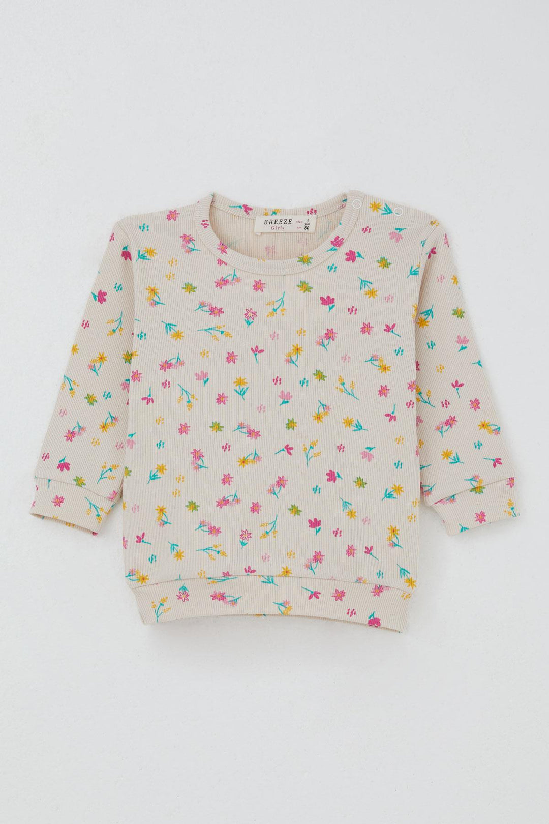 BRE Breeze Baby Girl Pajama Set Colorful Flower Patterned Shoulder Buttoned 4 Months Year, Cream - Brandenburg