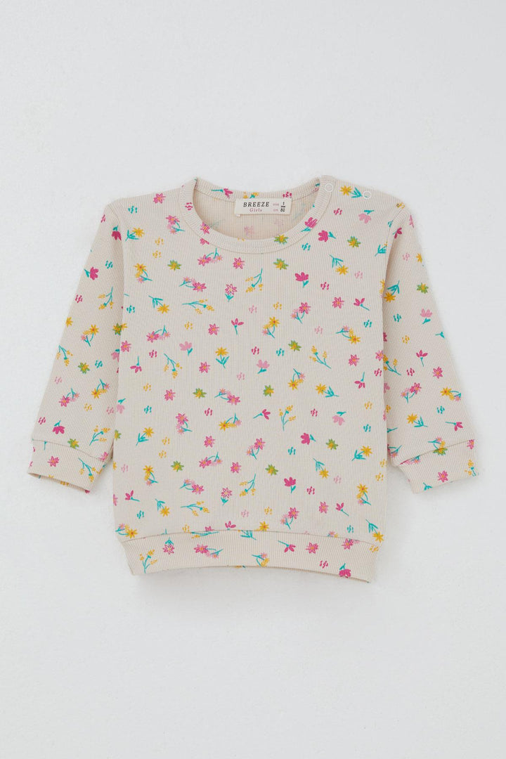 BRE Breeze Baby Girl Pajama Set Colorful Flower Patterned Shoulder Buttoned 4 Months Year, Cream - Brandenburg